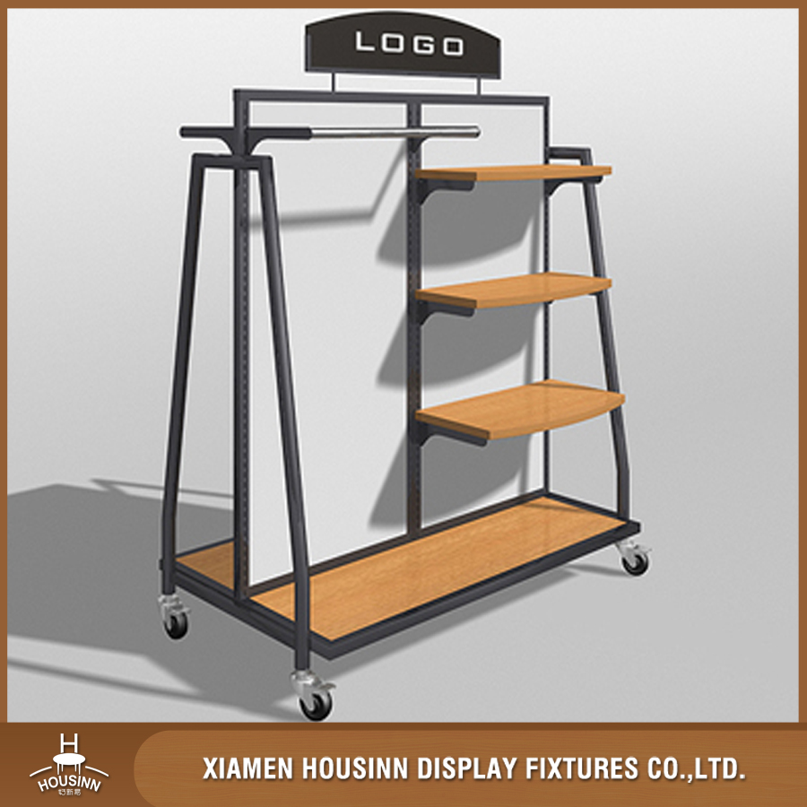 HG-145 Multifunctional clothing store display rack with shelves and hanging rails